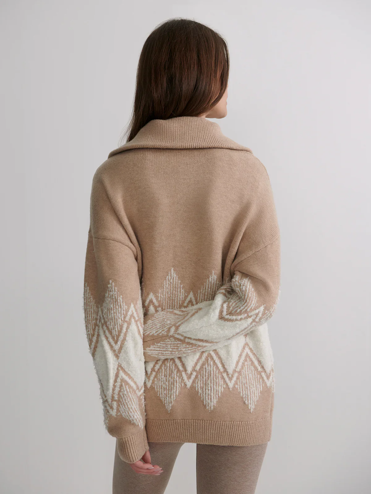 BETTY JACQUARD HALF ZIP - LIGHT TAUPE - Afbeelding 5
