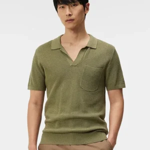 BEN OPEN COLLAR POLO - OIL GREEN