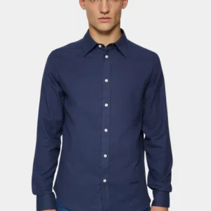 LIGHT FLANNEL SLIM SHIRT - JL NAVY