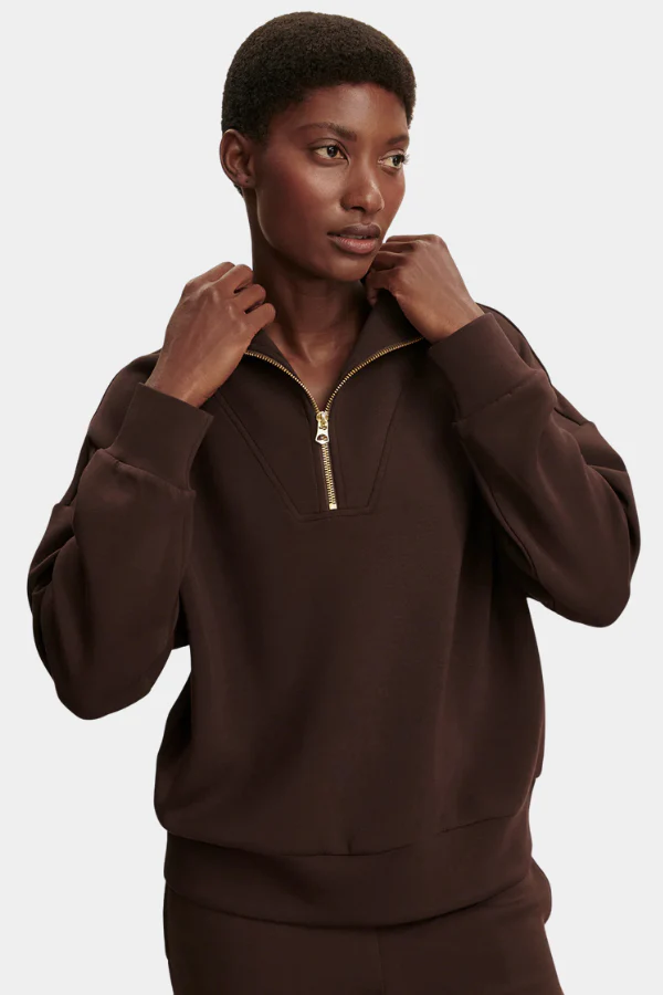 HAWLEY HALF ZIP SWEAT - COFFEE BEAN
