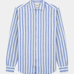LINEN WIDE SPREAD - STRIPE - MID BLUE STRIPE