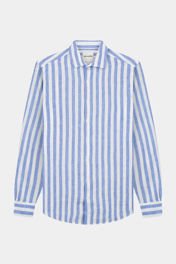 LINEN WIDE SPREAD - STRIPE - MID BLUE STRIPE - Afbeelding 2