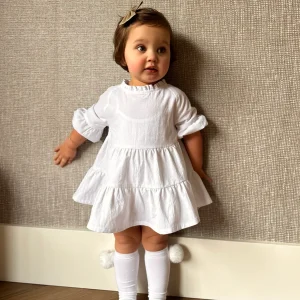 Linnen doorknoop jurk wit LouLou