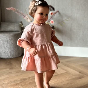 Linnen doorknoop jurk roze LouLou