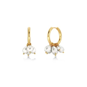 PEARL SIGNET HOOPS - GOLD