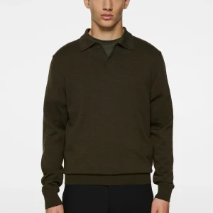 KAI KNITTED MERINO POLO - FOREST GREEN MELANGE