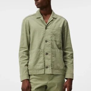 ERROL LINEN WORKWEAR OVERSHIRT - OIL GREEN