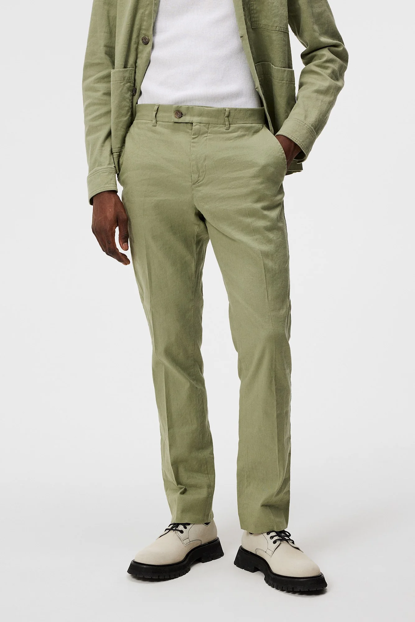 LOIS LINEN STRETCH PANTS - OIL GREEN
