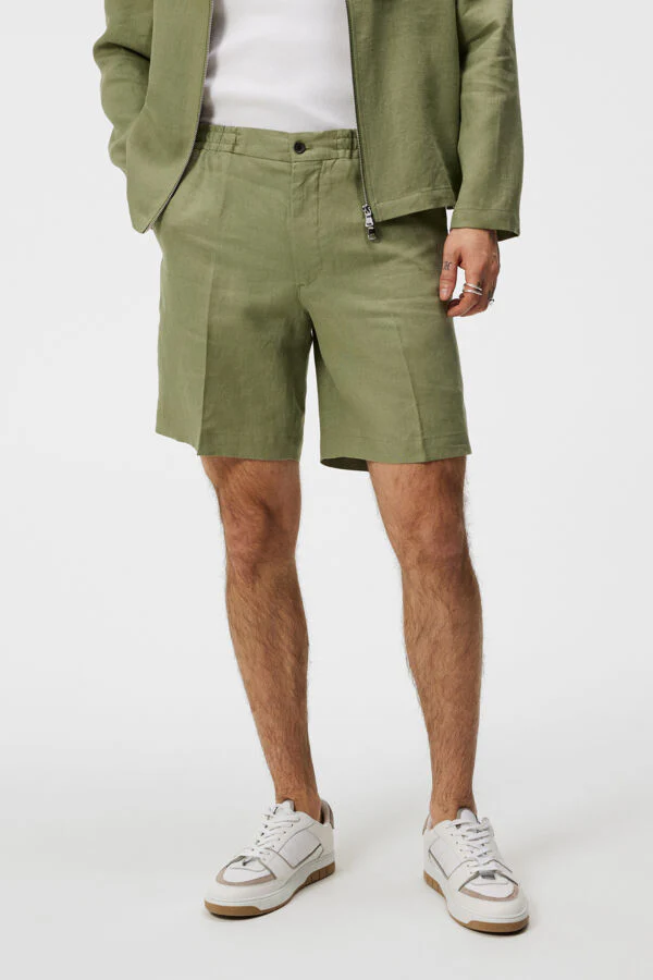 BARON LINEN SHORTS - OIL GREEN