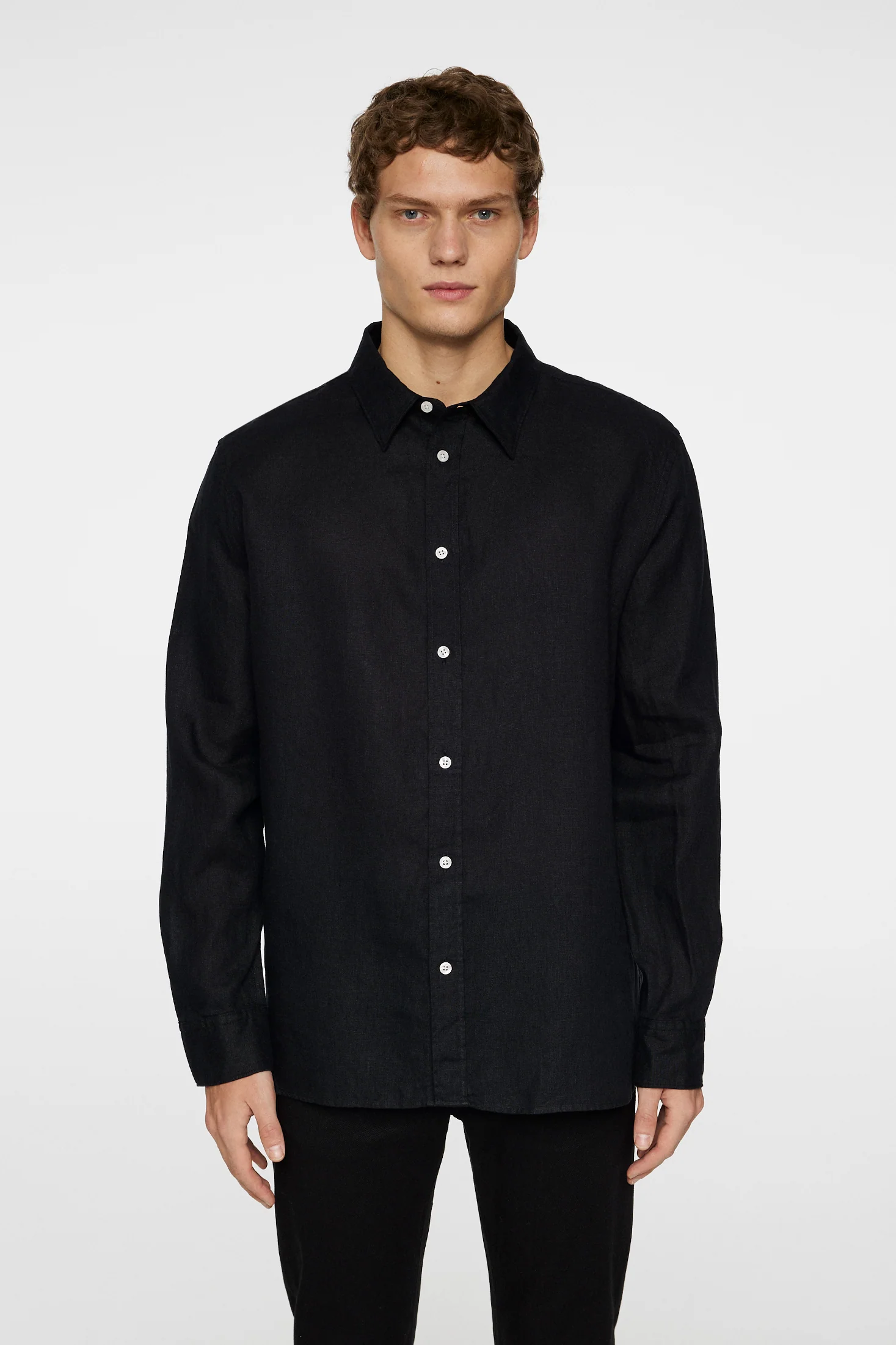 REG LS CLEAN LINEN SHIRT - BLACK