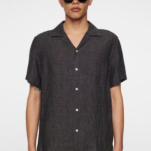 ELIO LINEN MELANGE SHIRT - BLACK