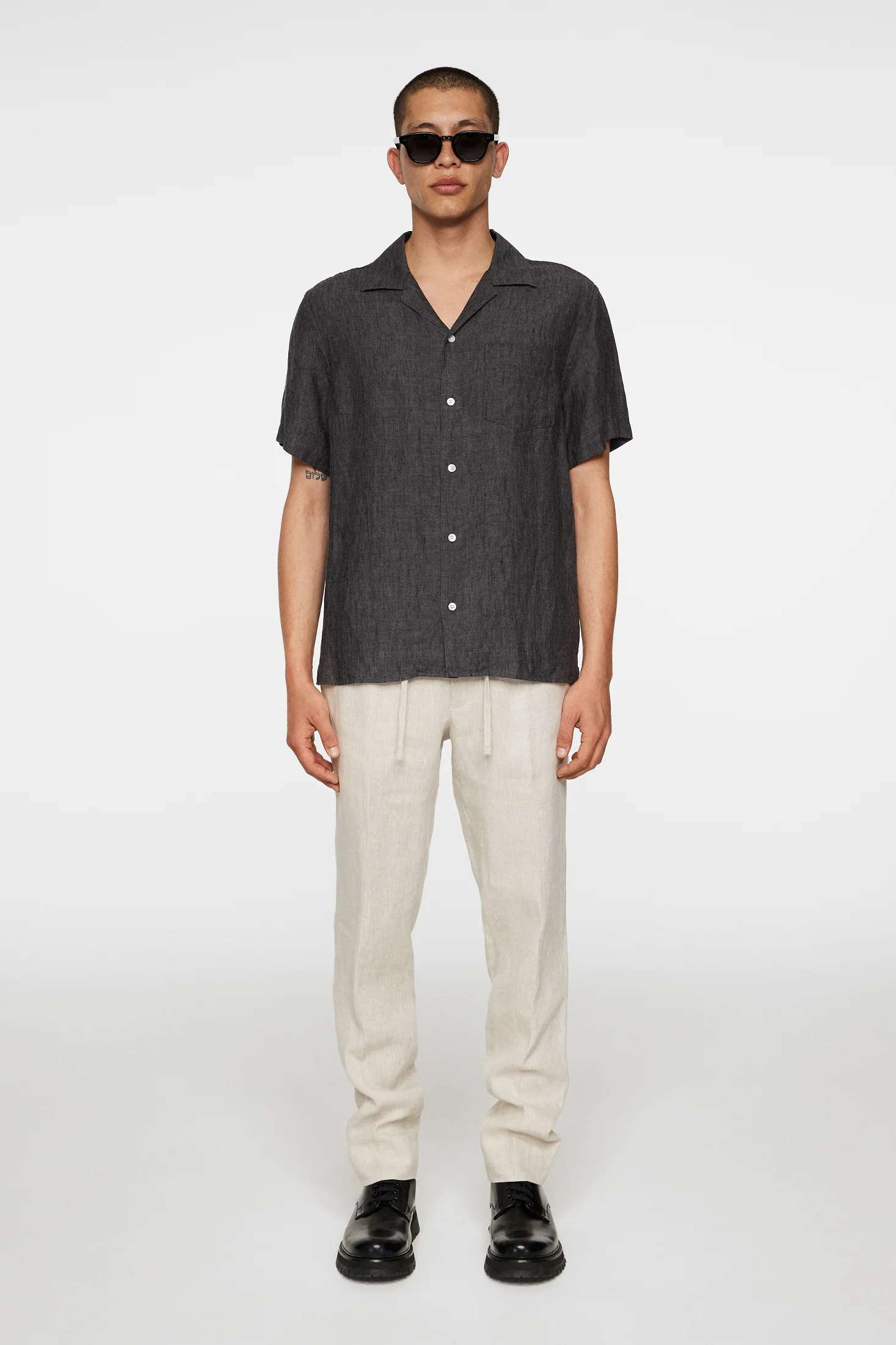ELIO LINEN MELANGE SHIRT - BLACK - Afbeelding 4