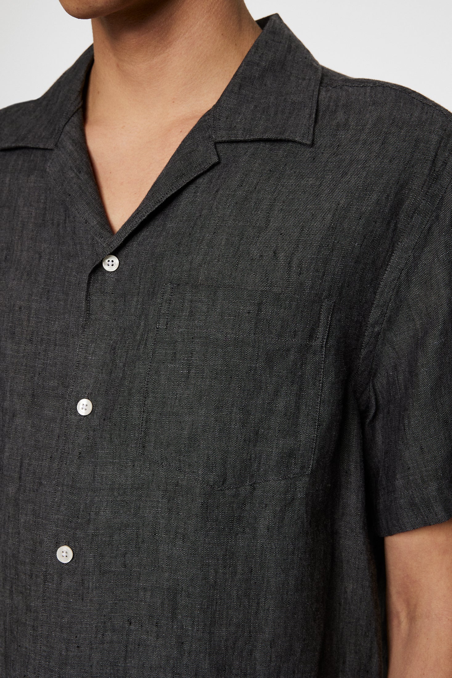 ELIO LINEN MELANGE SHIRT - BLACK - Afbeelding 6