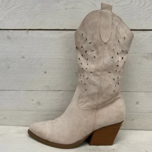 Cowboylaarzen met leuk motief beige suède