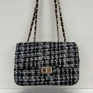 Tweed schoudertasje zwart wit