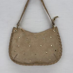 Real leather schoudertasje met studs beige