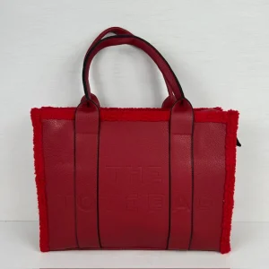 Tote bag met teddy randje groot rood