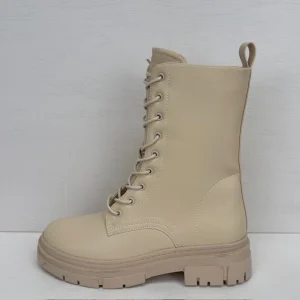 Hoge leatherlook veterboots beige