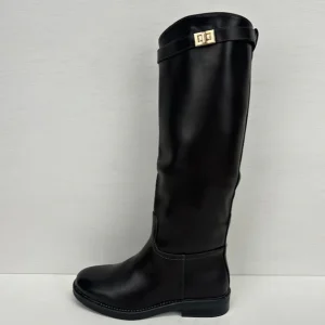 Hoge leatherlook laarzen met leuk bandje donkerbruin