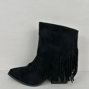 Suèdine cowboylaarsjes met franjes zwart