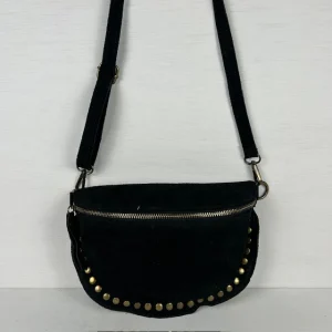 Real leather schoudertasje met studs zwart