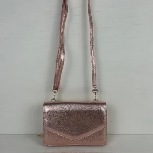 Schoudertasje met portemonnee metallic roze