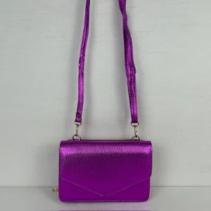 Schoudertasje met portemonnee metallic paars