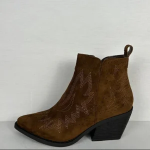 Suèdine cowboylaarsje met gaaf design lichtbruin