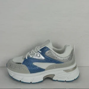 Trendy sneakers met shiny afwerking blauw grijs