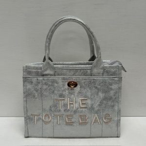 Metallic tote bag met gouden detail zilver klein