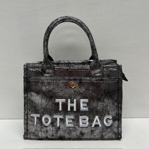 Metallic tote bag met gouden detail zilver grijs klein