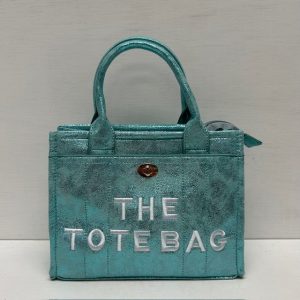 Metallic tote bag met gouden detail blauw klein