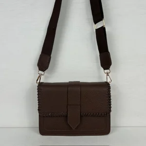 Leuk schoudertasje met stiksel bruin