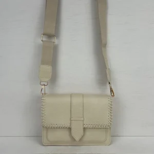 Leuk schoudertasje met stiksel beige