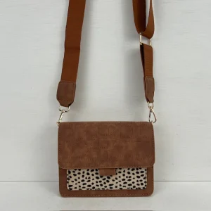 Schoudertasje met leuk design panter bruin