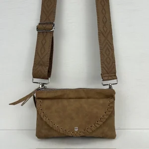 Schoudertasje met leuke afwerking camel