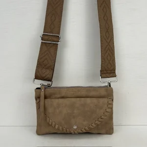 Schoudertasje met leuke afwerking khaki