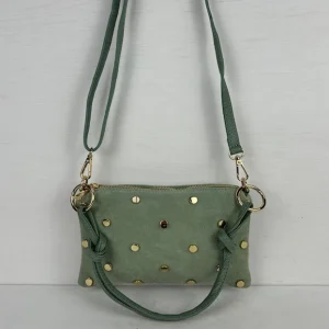 Real leather schoudertasje/ handtasje met studs groen