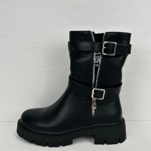 Leatherlook boots met gespjes en sierrits zwart