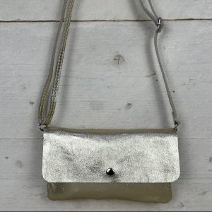 Real leather schoudertasje metallic goud