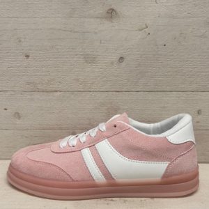 Retro sneakers met gekleurde zool roze