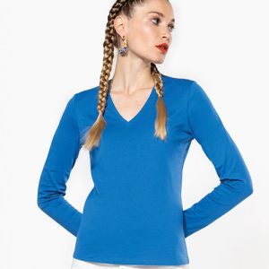 Kariban Enzym Washed Longsleeve dames T-shirt V-hals