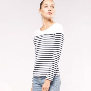 Kariban Gestreept Longsleeve dames T-shirt ronde hals