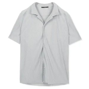 COLLINS SS PLISSE SHIRT - SILVER GREY