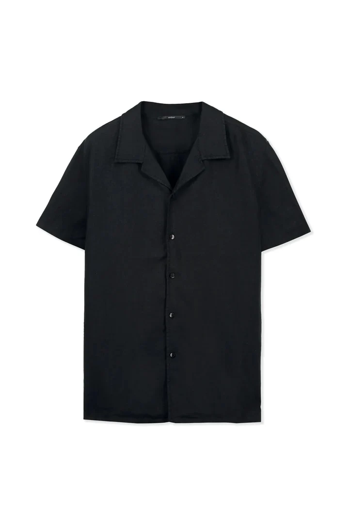 COLLINS SS LINEN SHIRT - BLACK