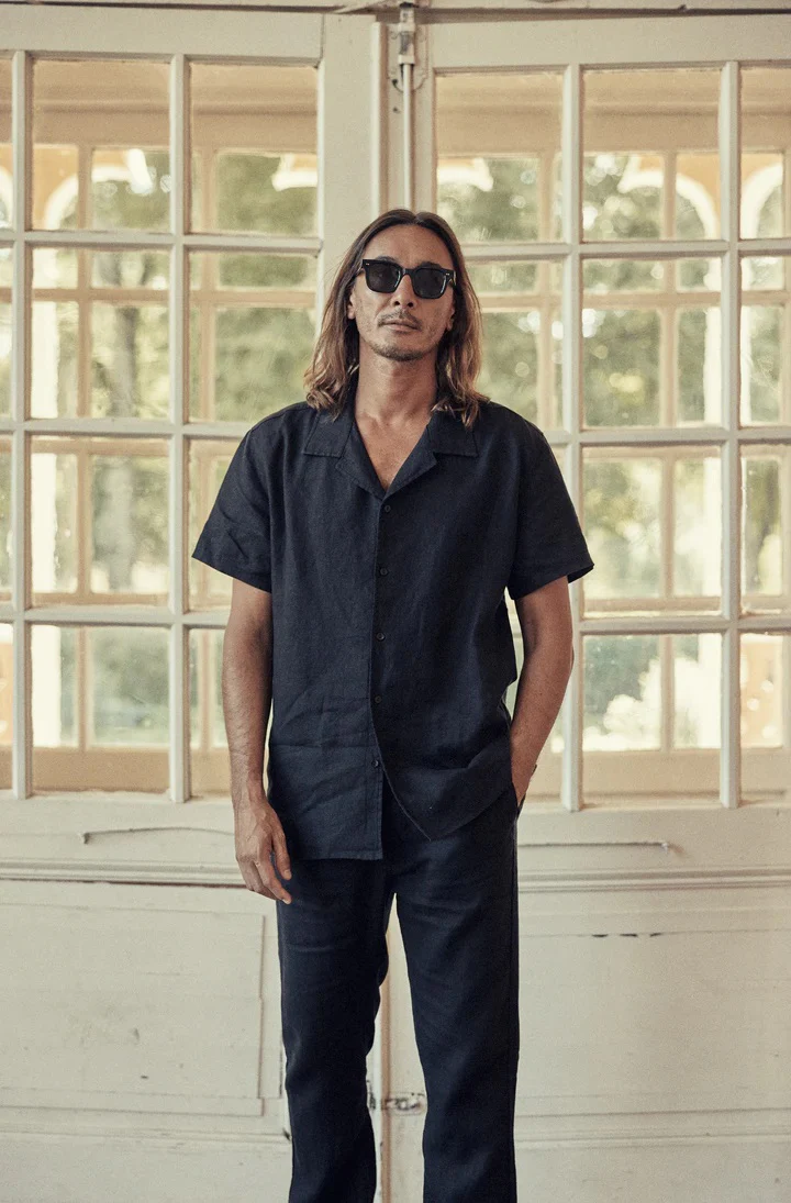 COLLINS SS LINEN SHIRT - BLACK - Afbeelding 3