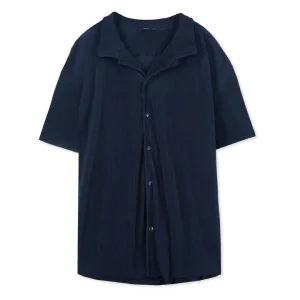 COLLINS SS PLISSE SHIRT - BLUE IRIS