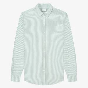 ORGANIC COTTON BUTTON-DOWN OXFORD SHIRT - OLIVE STRIPES