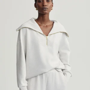 CATHERINE HALF ZIP SWEAT - IVORY MARL
