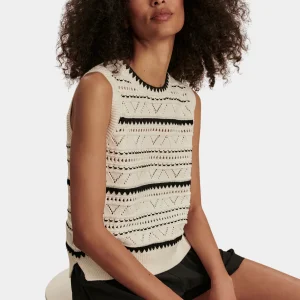ATHENA POINTELLE KNIT VEST - EGRET